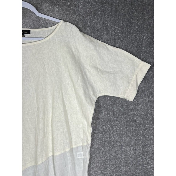 Melissa Paige Linen Blend Asymmetrical Oversize Short Sleeve Top Medium Cream - Picture 6 of 15